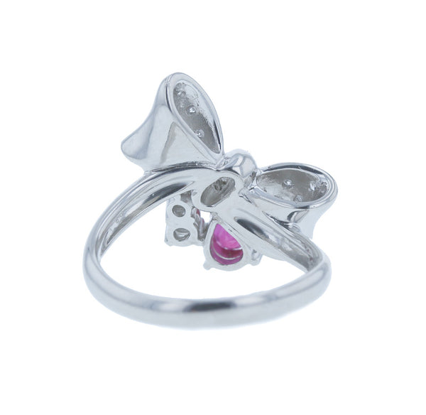 Pt900 プラチナ ルビー1.59ct ダイヤ0.29ct リボン リング 指輪 レディース 12号 中古