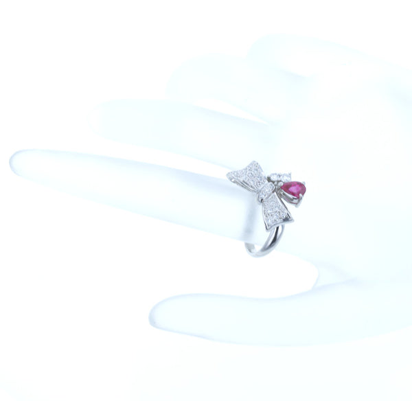 Pt900 プラチナ ルビー1.59ct ダイヤ0.29ct リボン リング 指輪 レディース 12号 中古