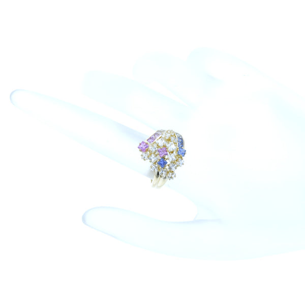 K18YG イエローゴールド マルチカラーサファイア3.38ct リング 指輪 レディース 11.5号 中古