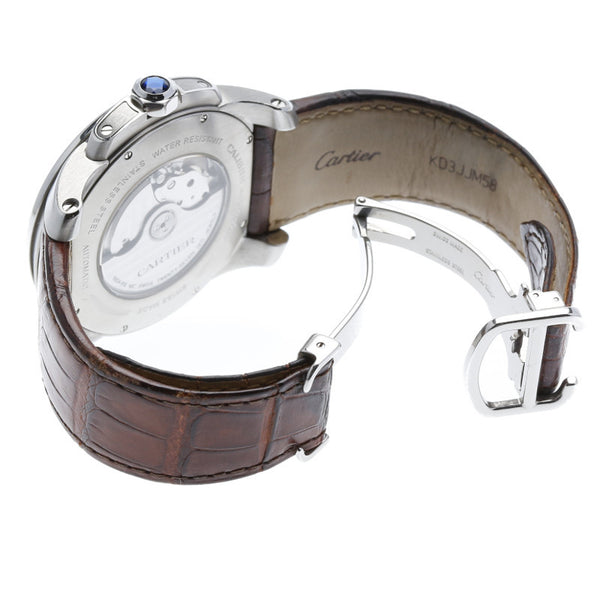 カルティエ カリブル ドゥ カルティエ シースルーバック W7100014 ブラウン ステンレススチール レザー 腕時計 メンズ CARTIER 自動巻き ブラック文字盤 中古