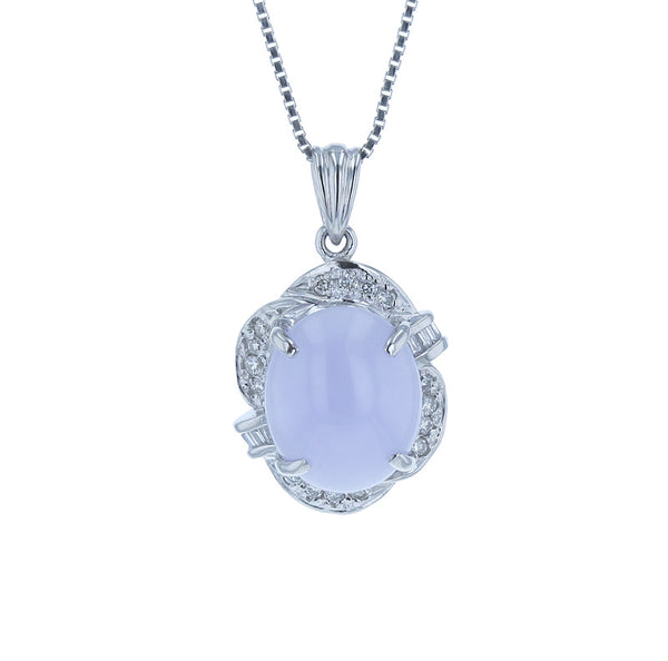 Pt900 プラチナ ラベンダーヒスイ3.78ct ダイヤ0.22ct ネックレス レディース 中古
