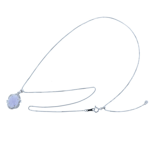 Pt900 プラチナ ラベンダーヒスイ3.78ct ダイヤ0.22ct ネックレス レディース 中古