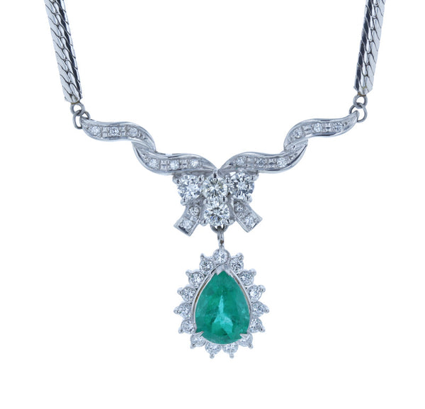 Pt900 プラチナ エメラルド2.007ct ダイヤ0.75ct/0.47 ネックレス レディース 中古