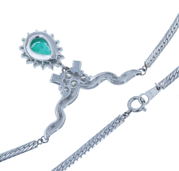 Pt900 プラチナ エメラルド2.007ct ダイヤ0.75ct/0.47 ネックレス レディース 中古