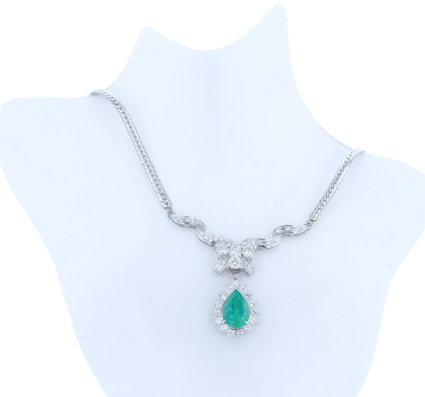 Pt900 プラチナ エメラルド2.007ct ダイヤ0.75ct/0.47 ネックレス レディース 中古