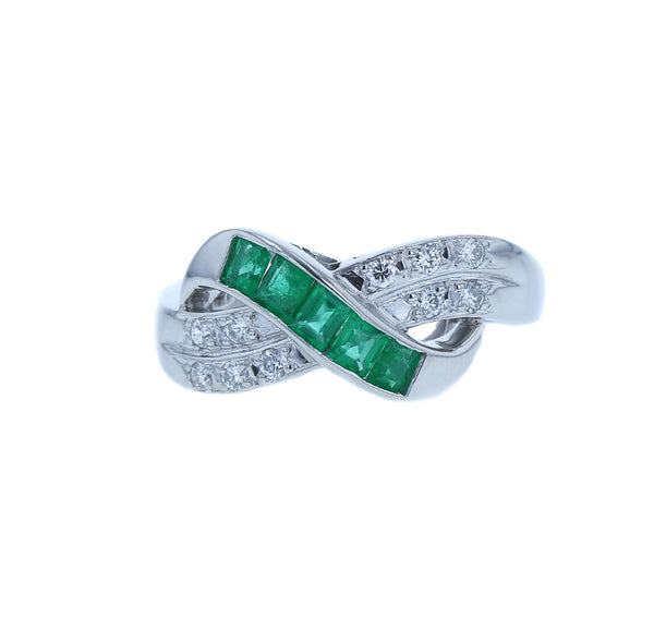 Pt900 プラチナ エメラルド0.35ct ダイヤ0.15ct リング 指輪 レディース 13号 中古