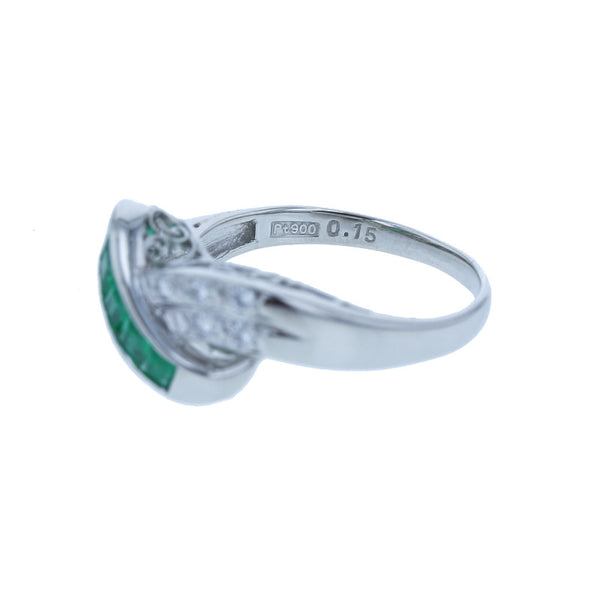 Pt900 プラチナ エメラルド0.35ct ダイヤ0.15ct リング 指輪 レディース 13号 中古