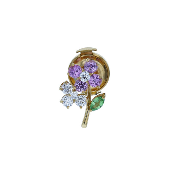 K18YG イエローゴールド ピンクサファイア0.57ct ダイヤ0.32ct グリーンガーネット0.13ct タイピン レディース 中古