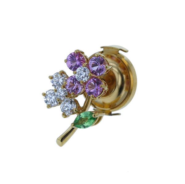 K18YG イエローゴールド ピンクサファイア0.57ct ダイヤ0.32ct グリーンガーネット0.13ct タイピン レディース 中古