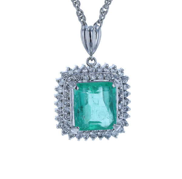 Pt900 プラチナ Pt850 プラチナ エメラルド3.35ct ダイヤ0.69ct ネックレス レディース 【中古】