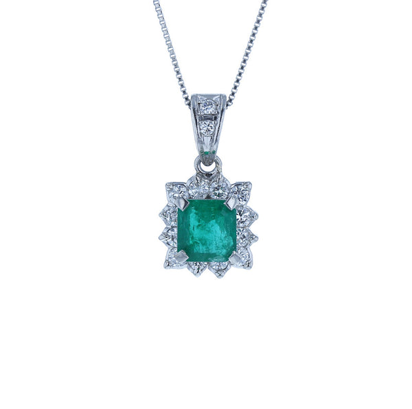 Pt850 プラチナ エメラルド0.87ct ダイヤ0.43ct ネックレス レディース 中古