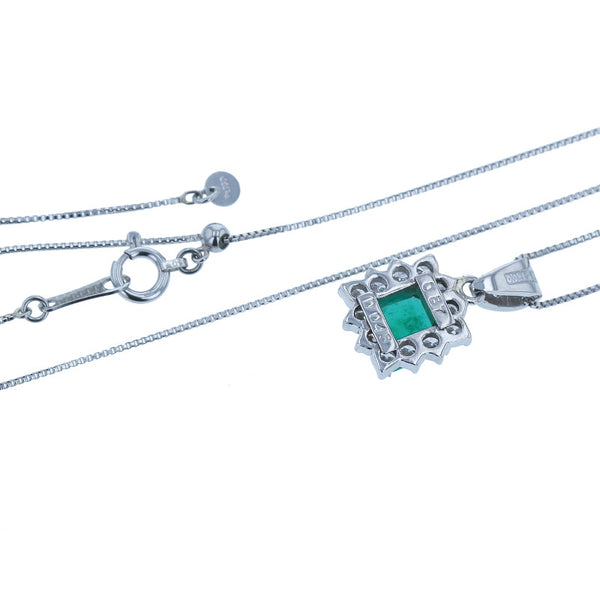 Pt850 プラチナ エメラルド0.87ct ダイヤ0.43ct ネックレス レディース 中古