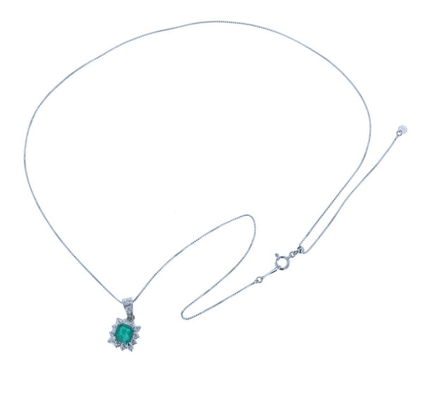 Pt850 プラチナ エメラルド0.87ct ダイヤ0.43ct ネックレス レディース 中古