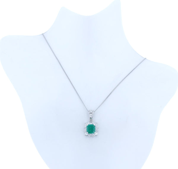 Pt850 プラチナ エメラルド0.87ct ダイヤ0.43ct ネックレス レディース 中古