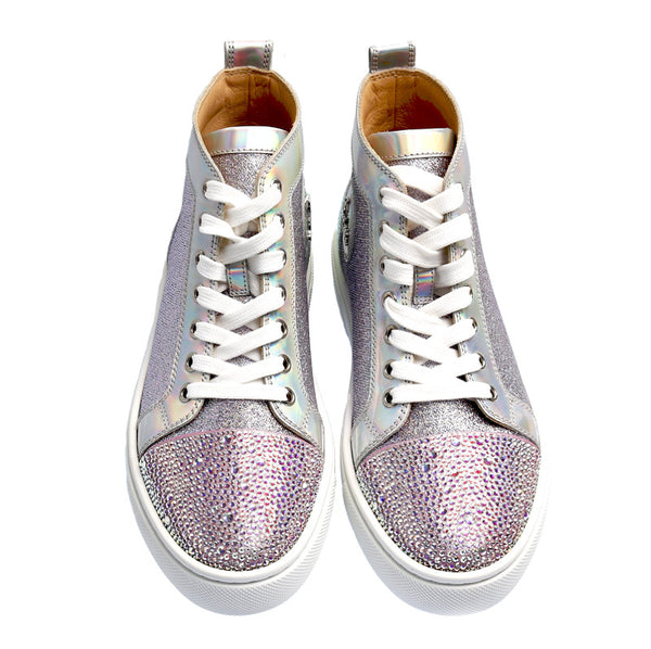 クリスチャンルブタン 靴 スニーカー シルバー レザー ラインストーン スニーカー レディース Christian Louboutin 中古