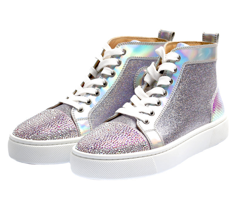 クリスチャンルブタン 靴 スニーカー シルバー レザー ラインストーン スニーカー レディース Christian Louboutin 中古