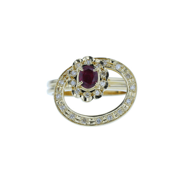 K18YG イエローゴールド ルビー0.48ct ダイヤ0.23ct スウイングダイヤ リング 指輪 レディース 13号 【中古】