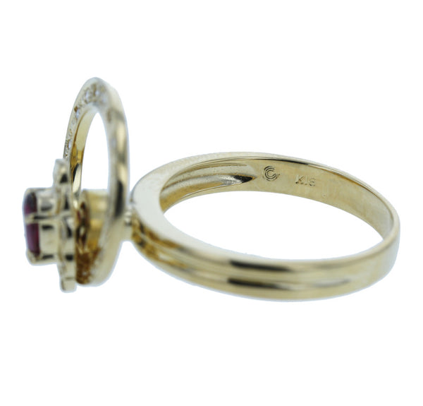 K18YG イエローゴールド ルビー0.48ct ダイヤ0.23ct スウイングダイヤ リング 指輪 レディース 13号 【中古】