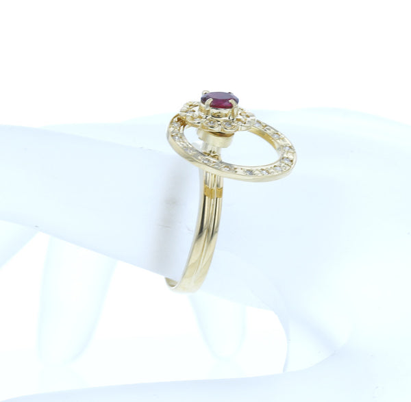 K18YG イエローゴールド ルビー0.48ct ダイヤ0.23ct スウイングダイヤ リング 指輪 レディース 13号 【中古】