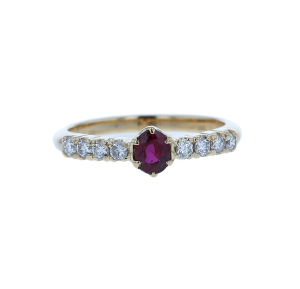 K18YG イエローゴールド ルビー0.45ct ダイヤ0.25ct リング 指輪 レディース 12号 中古