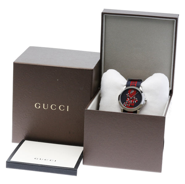 グッチ マルシェデメルヴェイユ シルバー ナイロン ステンレス 腕時計 レディース GUCCI クオーツ ネイビー文字盤 【中古】