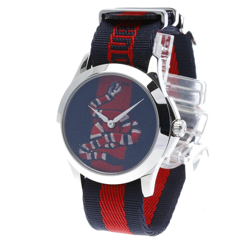 グッチ マルシェデメルヴェイユ シルバー ナイロン ステンレス 腕時計 レディース GUCCI クオーツ ネイビー文字盤 【中古】