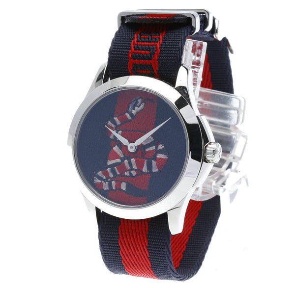 グッチ マルシェデメルヴェイユ シルバー ナイロン ステンレス 腕時計 レディース GUCCI クオーツ ネイビー文字盤 【中古】