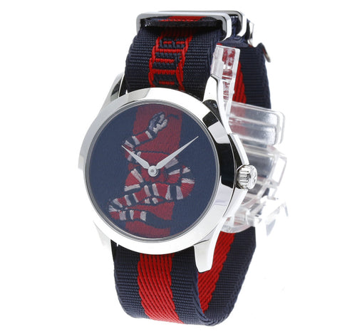 グッチ マルシェデメルヴェイユ シルバー ナイロン ステンレス 腕時計 レディース GUCCI クオーツ ネイビー文字盤 【中古】