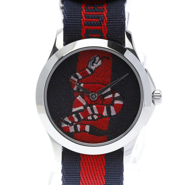 グッチ マルシェデメルヴェイユ シルバー ナイロン ステンレス 腕時計 レディース GUCCI クオーツ ネイビー文字盤 【中古】