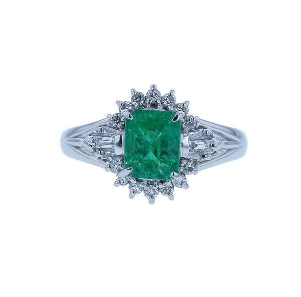 Pt900 プラチナ エメラルド1.24ct ダイヤ0.28ct リング 指輪 レディース 11.5号 【中古】