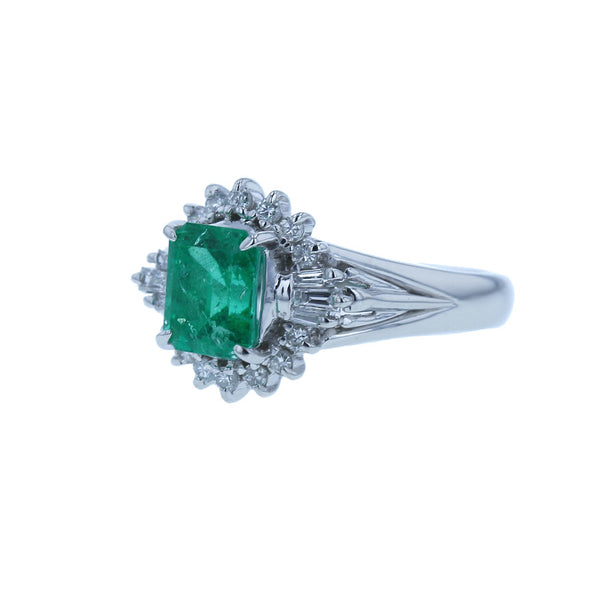 Pt900 プラチナ エメラルド1.24ct ダイヤ0.28ct リング 指輪 レディース 11.5号 【中古】