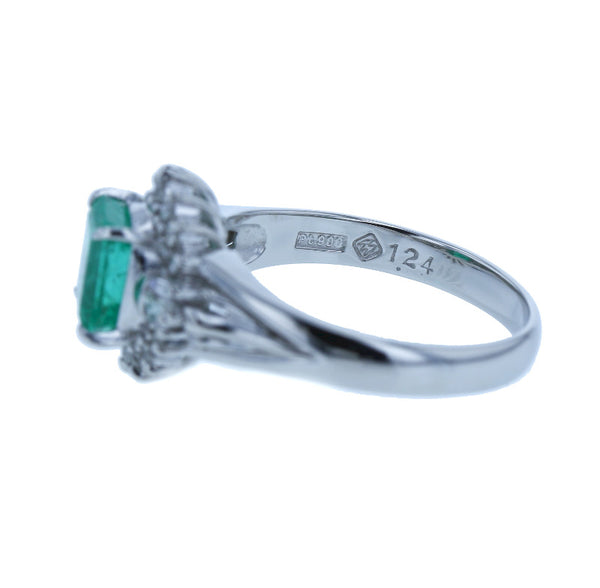 Pt900 プラチナ エメラルド1.24ct ダイヤ0.28ct リング 指輪 レディース 11.5号 【中古】