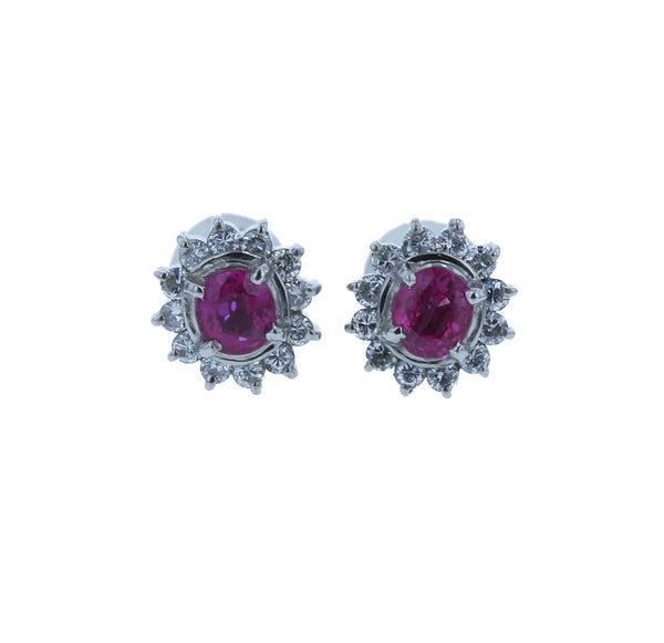 Pt900 プラチナ ルビー0.30ct×2 ダイヤ0.15ct×2 ピアス レディース 中古