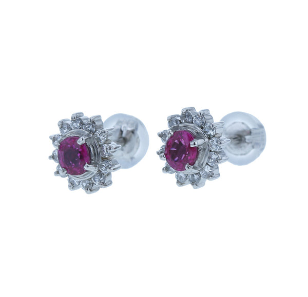 Pt900 プラチナ ルビー0.30ct×2 ダイヤ0.15ct×2 ピアス レディース 中古