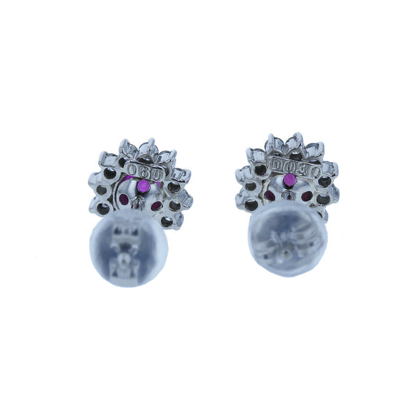 Pt900 プラチナ ルビー0.30ct×2 ダイヤ0.15ct×2 ピアス レディース 中古