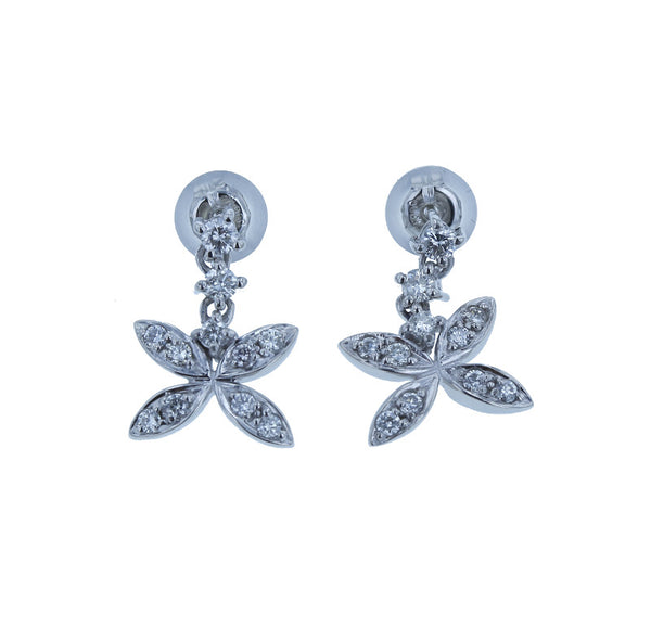 Pt900 プラチナ ダイヤ0.39ct 花モチーフ ピアス レディース 中古