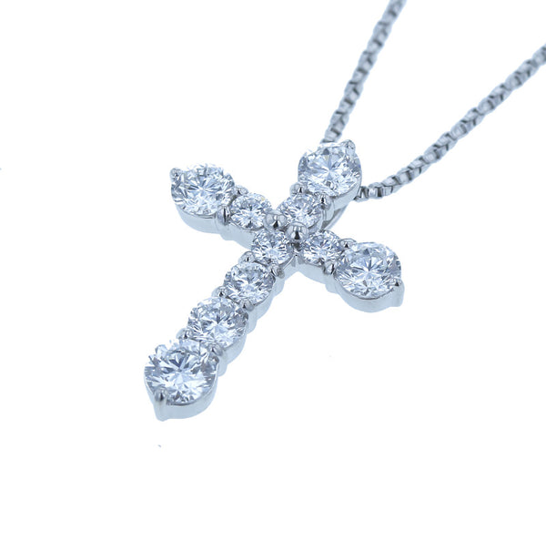 Pt900 プラチナ Pt850 プラチナ ダイヤ2.024ct クロスモチーフ ネックレス レディース 【中古】