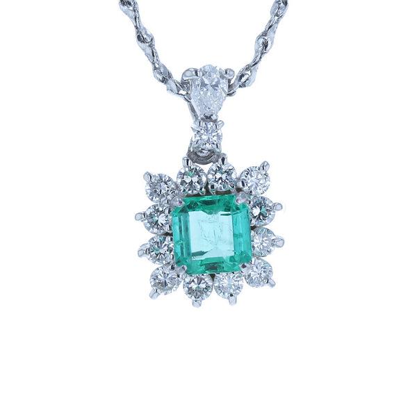 Pt900 プラチナ Pt850 プラチナ エメラルド0.52ct ダイヤ0.43ct ネックレス レディース 中古