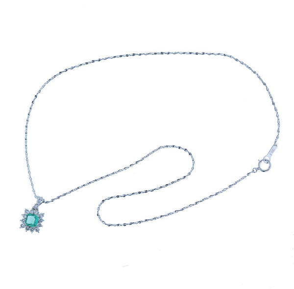 Pt900 プラチナ Pt850 プラチナ エメラルド0.52ct ダイヤ0.43ct ネックレス レディース 中古