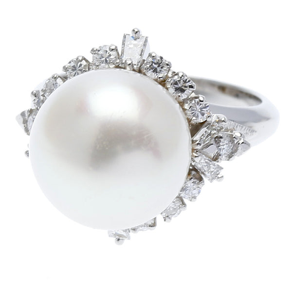Pt900 プラチナ 白蝶パール11.8mm ダイヤ0.50ct リング 指輪 レディース 10号 中古