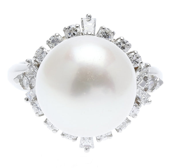 Pt900 プラチナ 白蝶パール11.8mm ダイヤ0.50ct リング 指輪 レディース 10号 中古