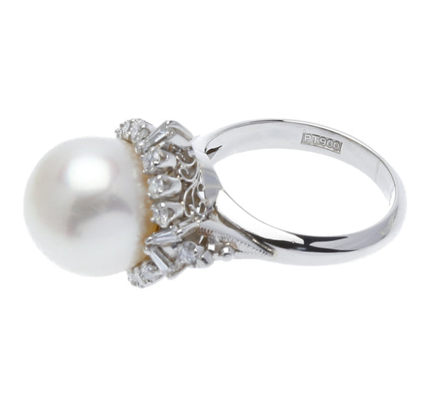 Pt900 プラチナ 白蝶パール11.8mm ダイヤ0.50ct リング 指輪 レディース 10号 中古