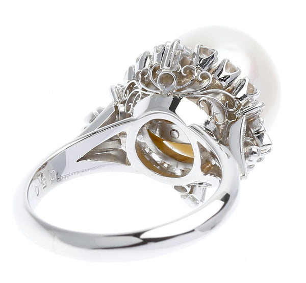 Pt900 プラチナ 白蝶パール11.8mm ダイヤ0.50ct リング 指輪 レディース 10号 中古