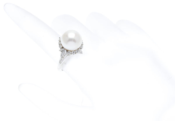 Pt900 プラチナ 白蝶パール11.8mm ダイヤ0.50ct リング 指輪 レディース 10号 中古