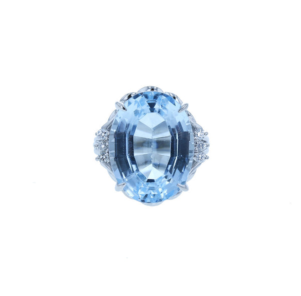 Pt900 プラチナ ブルートパーズ17.35ct ダイヤ0.15ct リング 指輪 レディース 10号 中古