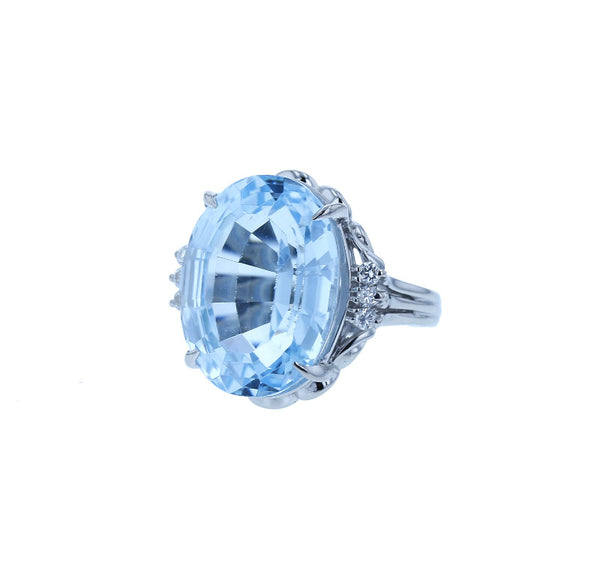 Pt900 プラチナ ブルートパーズ17.35ct ダイヤ0.15ct リング 指輪 レディース 10号 中古