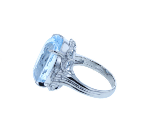 Pt900 プラチナ ブルートパーズ17.35ct ダイヤ0.15ct リング 指輪 レディース 10号 中古