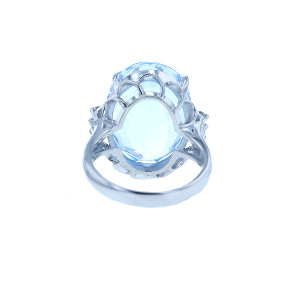 Pt900 プラチナ ブルートパーズ17.35ct ダイヤ0.15ct リング 指輪 レディース 10号 中古