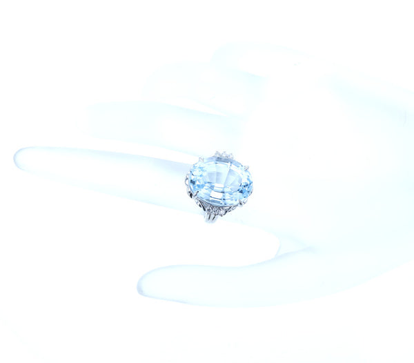 Pt900 プラチナ ブルートパーズ17.35ct ダイヤ0.15ct リング 指輪 レディース 10号 中古