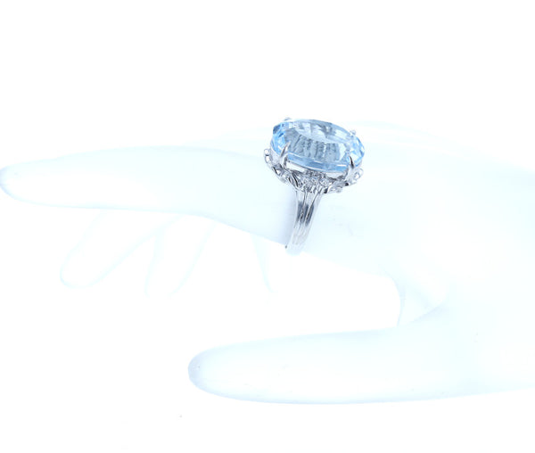 Pt900 プラチナ ブルートパーズ17.35ct ダイヤ0.15ct リング 指輪 レディース 10号 中古